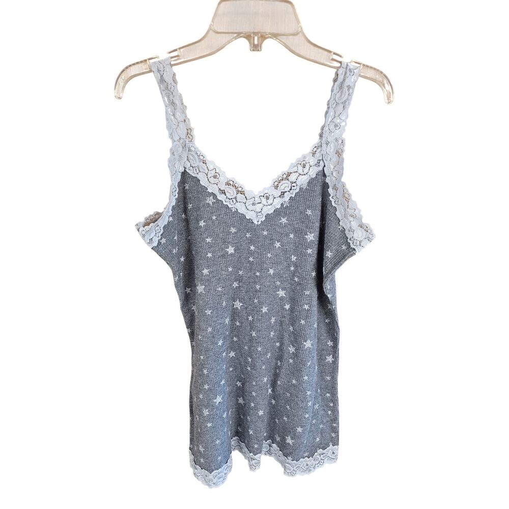 No Boundaries Ribbed Lace Trim Cami Sz 11/13 Stars Whimsigoth Star Print Dainty